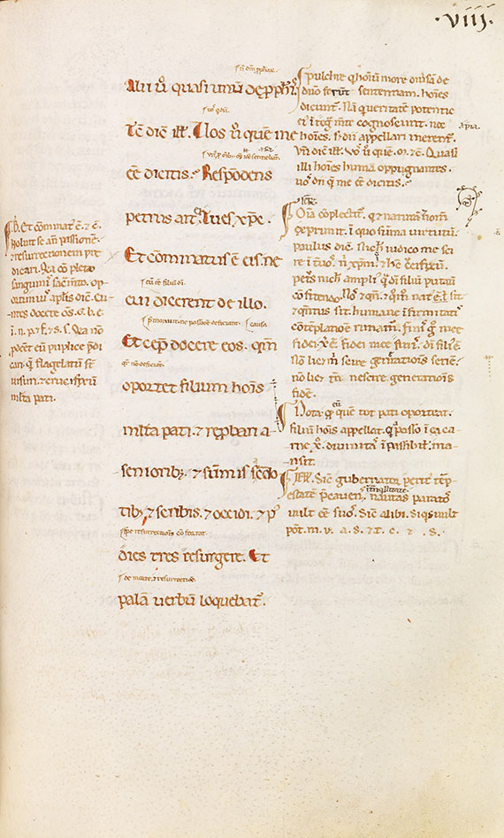  Manuskripte - Markus-Evangelium mit Glossa ordinaria. Pergamenthandschrift, Italien - 