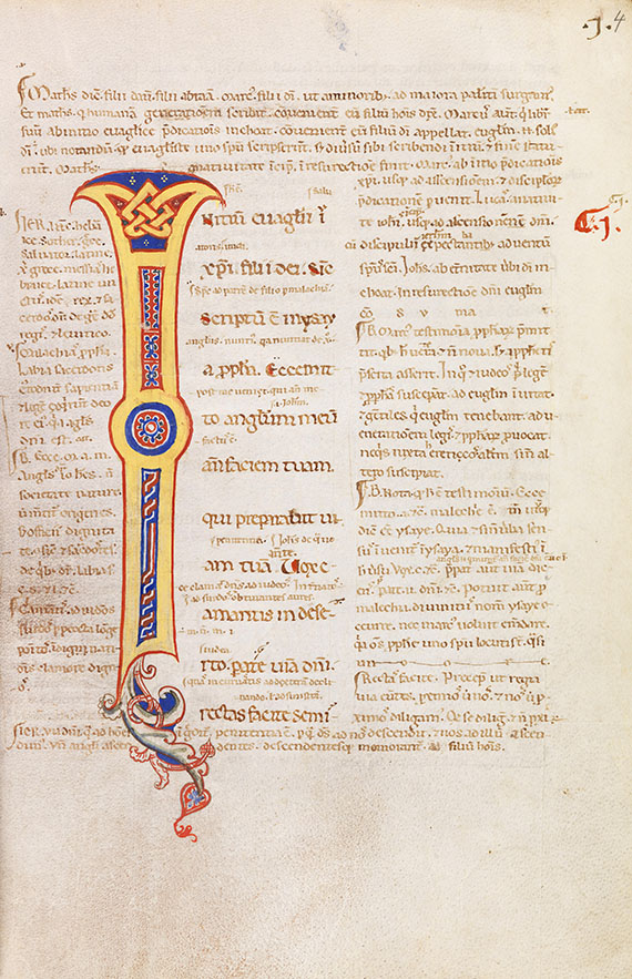 Manuskripte - Markus-Evangelium mit Glossa ordinaria. Pergamenthandschrift, Italien