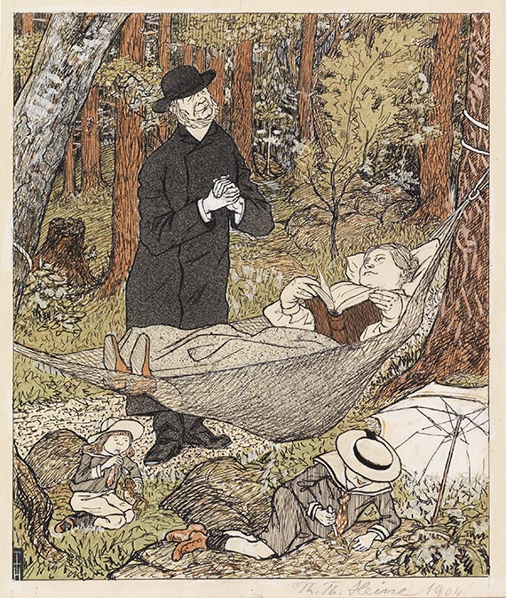 Thomas Theodor Heine - 3 Originalzeichnungen für den Simplizissimus