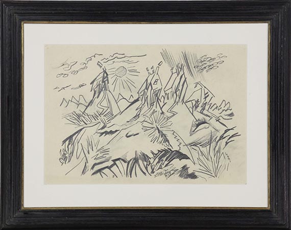 Ludwig Meidner - Apokalyptische Landschaft (Landschaft mit Häusern und spitzen Hügeln) - Frame image