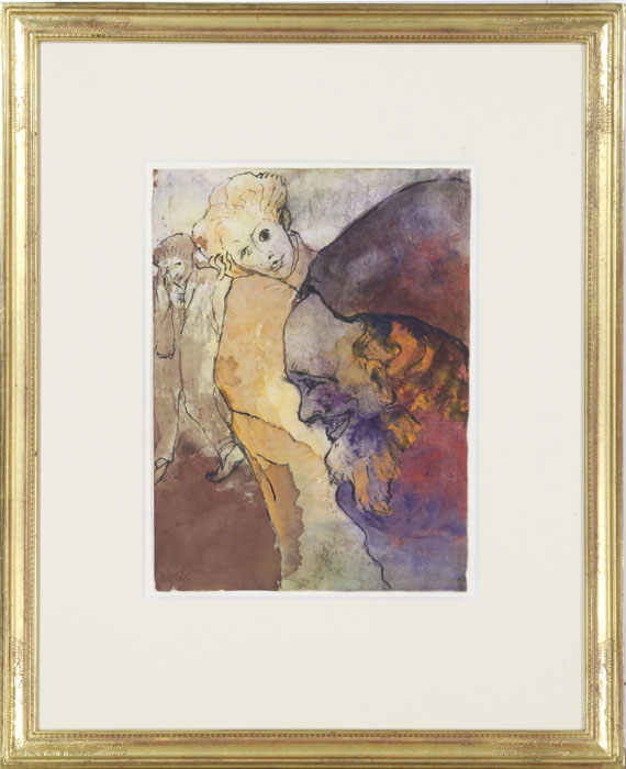 Emil Nolde - Bärtiger Männerkopf im Profil und junges Paar - Frame image