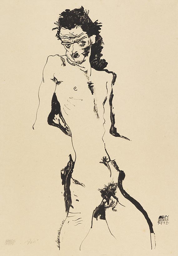 Egon Schiele - Männlicher Akt (Selbstbildnis)