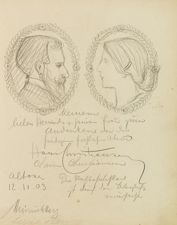 Lyonel Feininger - Gästebuch Heinrich Harz mit Feininger-Eintrag und Zeichnung - 