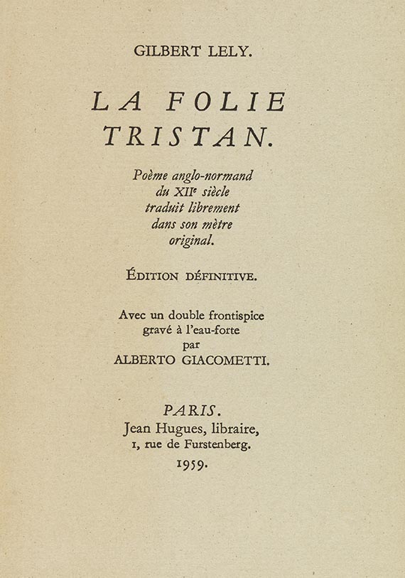 Alberto Giacometti - G. Lely, La Folie Tristan