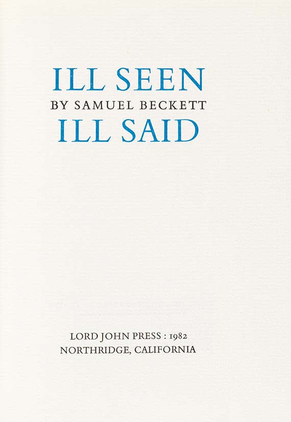 Samuel Beckett - Ill seen, ill said