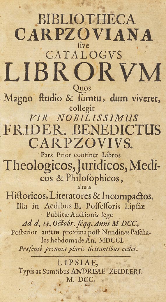 Johann Benedict Carpzov - Bibliotheca Carpzoviana - 