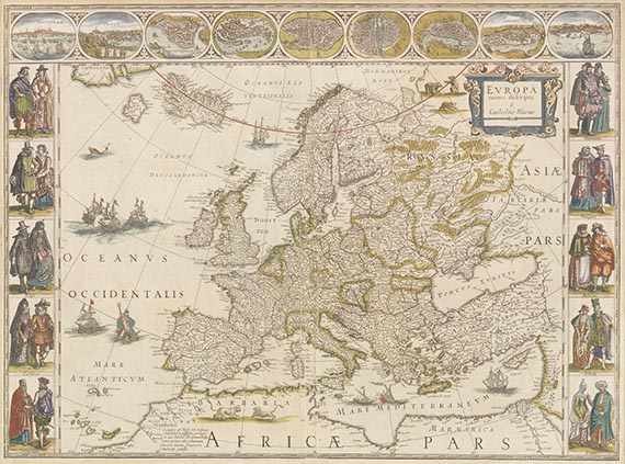 Willem Janszoon Blaeu - 5 Karten: Weltkarte (M. Pitt) und 4 Erdteile (W. J. Blaeu) - 