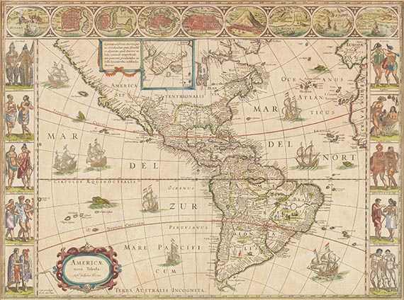 Willem Janszoon Blaeu - 5 Karten: Weltkarte (M. Pitt) und 4 Erdteile (W. J. Blaeu) - 