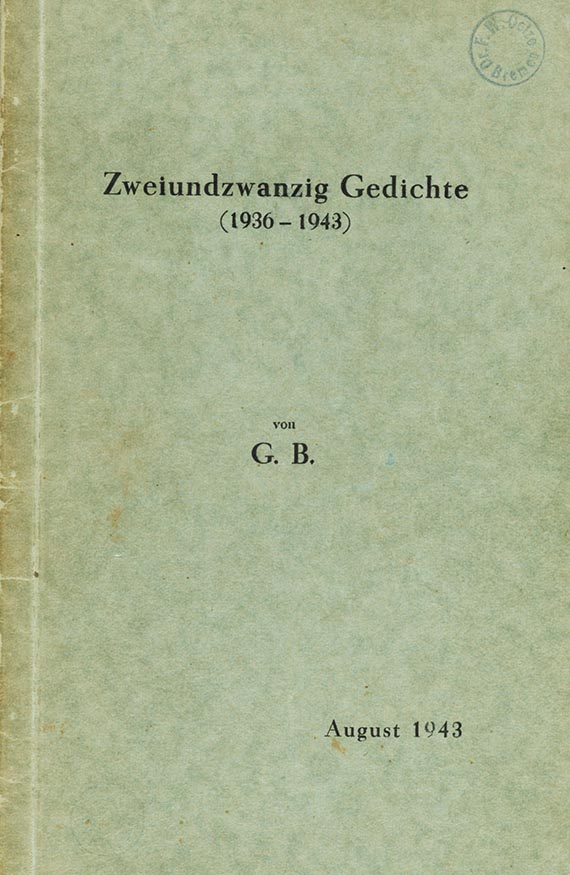 Gottfried Benn - Zweiundzwanzig Gedichte - mit Widmung - 