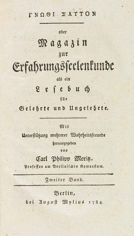 Karl Philipp Moritz - Magazin zur Erfahrungsseelenkunde. 10 Bde.