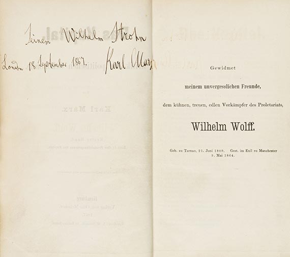 Karl Marx - Das Kapital. Widmungsexemplar für W. Strohn - 