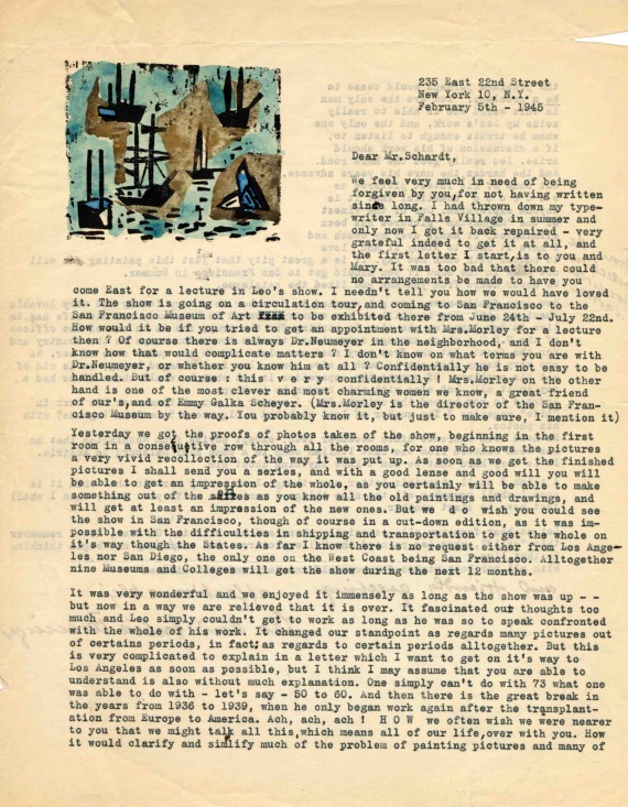 Lyonel Feininger - 69 Briefe (tlw. mit Holzschnitten) an Alois Schardt (darunter 7 zus. mit Ehefrau Julia) + 44 Briefe der Familien Feininger/Schardt + 1 Pos. Exzerpte - 