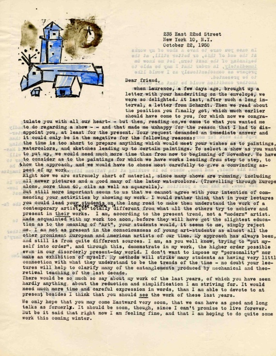 Lyonel Feininger - 69 Briefe (tlw. mit Holzschnitten) an Alois Schardt (darunter 7 zus. mit Ehefrau Julia) + 44 Briefe der Familien Feininger/Schardt + 1 Pos. Exzerpte - 