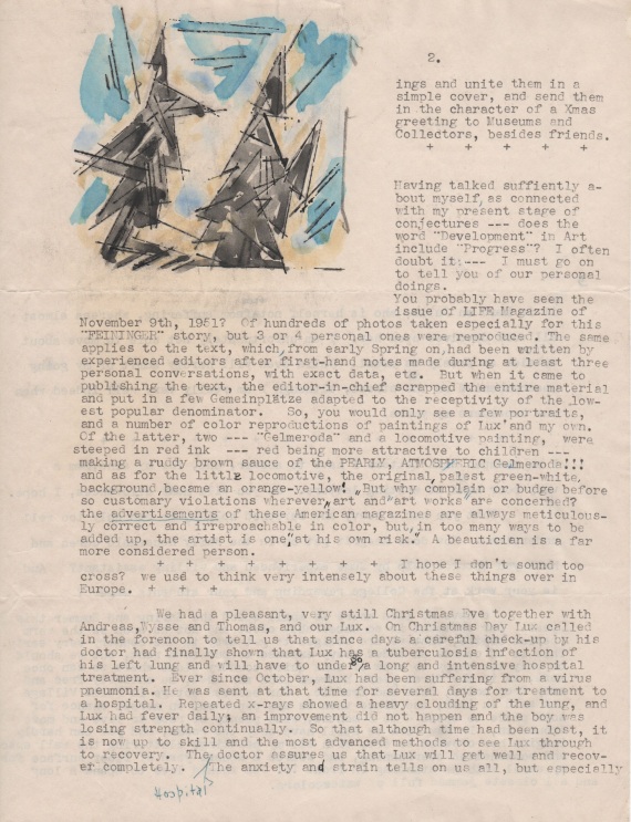 Lyonel Feininger - 69 Briefe (tlw. mit Holzschnitten) an Alois Schardt (darunter 7 zus. mit Ehefrau Julia) + 44 Briefe der Familien Feininger/Schardt + 1 Pos. Exzerpte - 